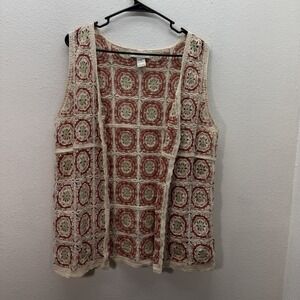 Rachel Zoe Crochet Vest S/M Festival Hippie Boho Knit Floral Kimono Cover Up